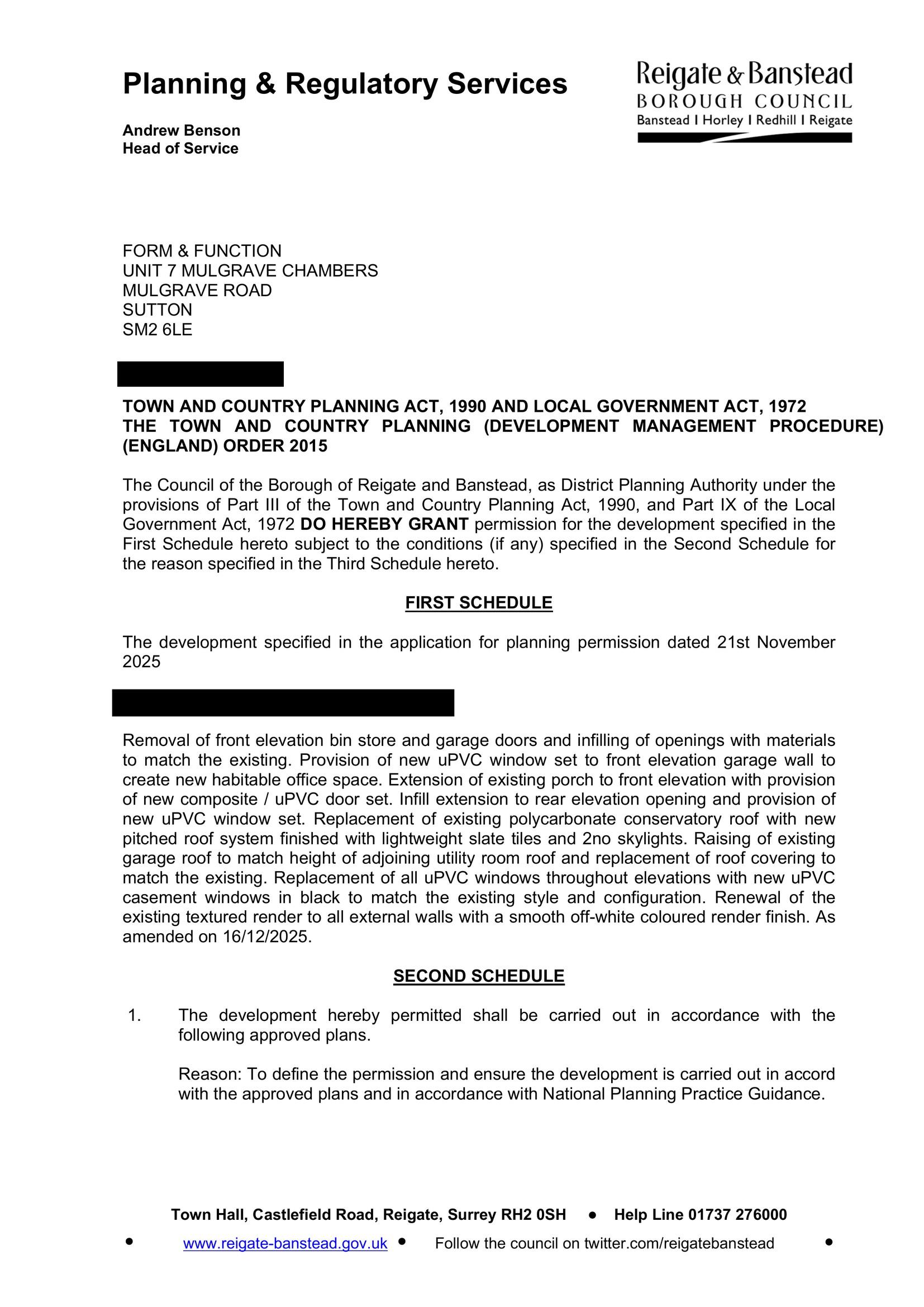 The council's decision notice granting full planning permission (applicant details redacted)