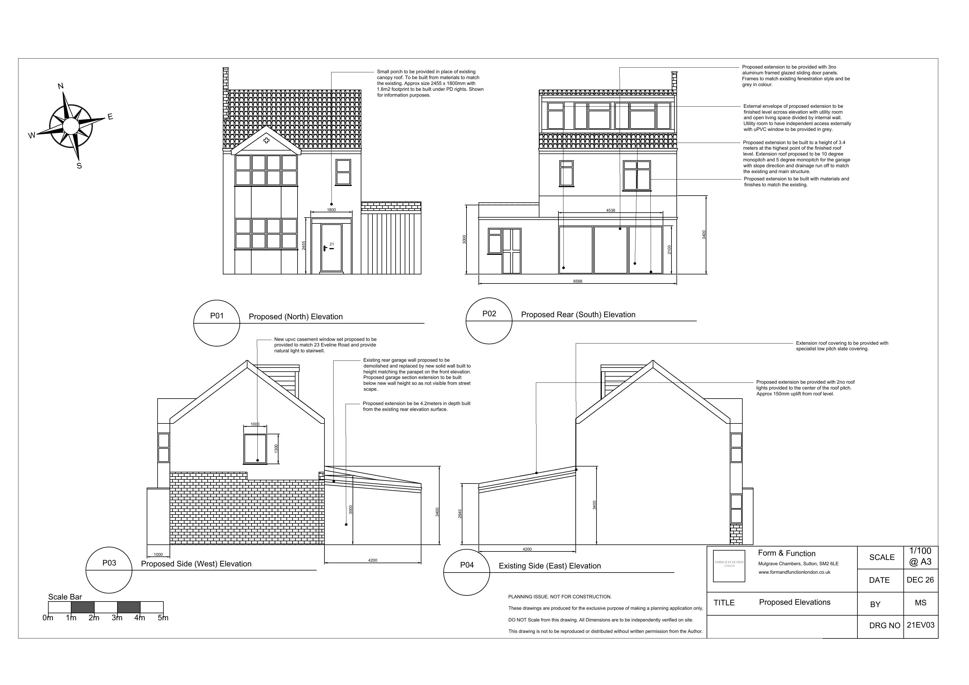 Proposed elevations for the rear and side extension