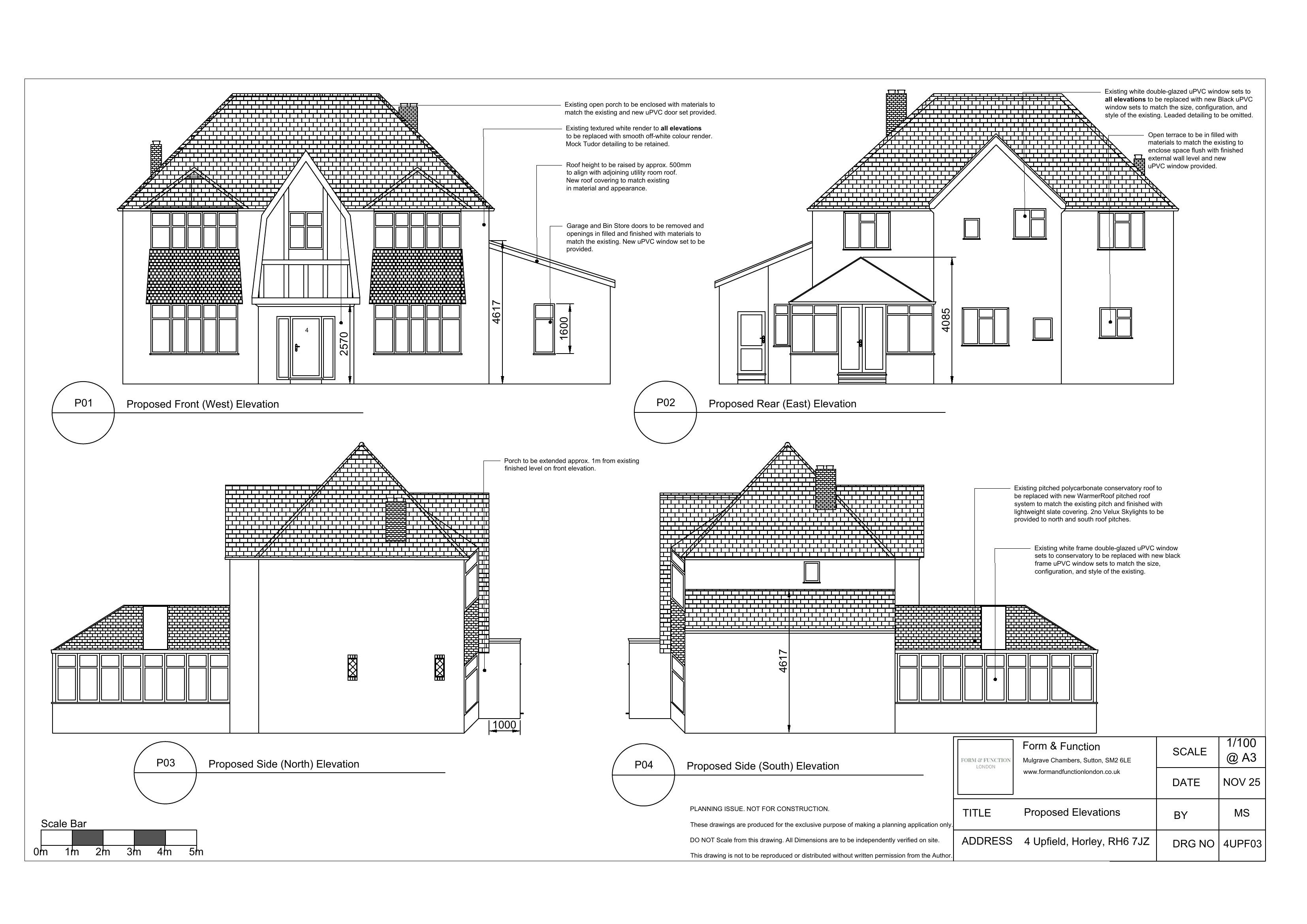 Architectural elevation and floor plan drawings prepared for the application